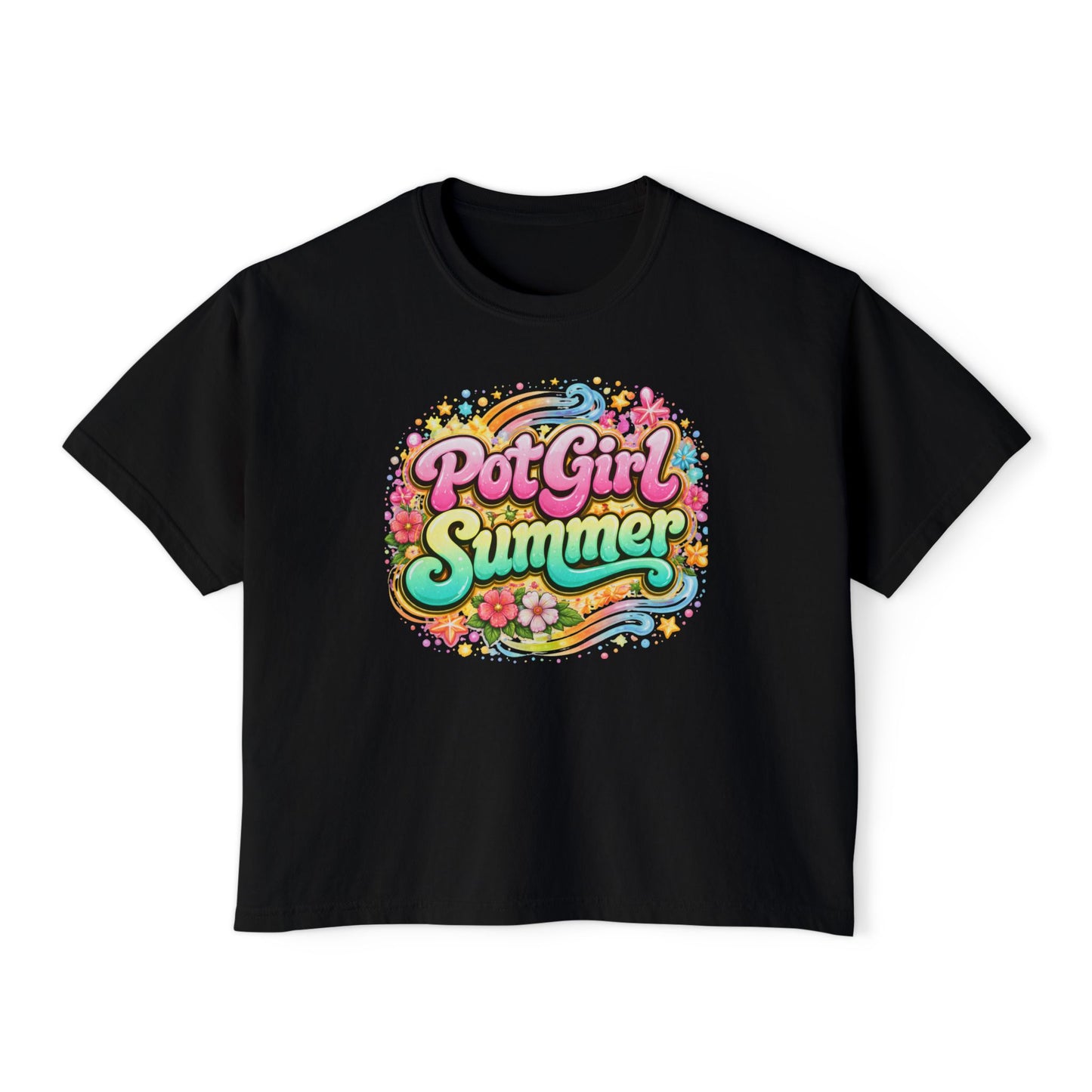 Pot Girl Summer Boxy Tee – Trendy Cannabis Summer Graphic Shirt, Festival Weed Apparel, Stoner Girl Streetwear Crop Tee