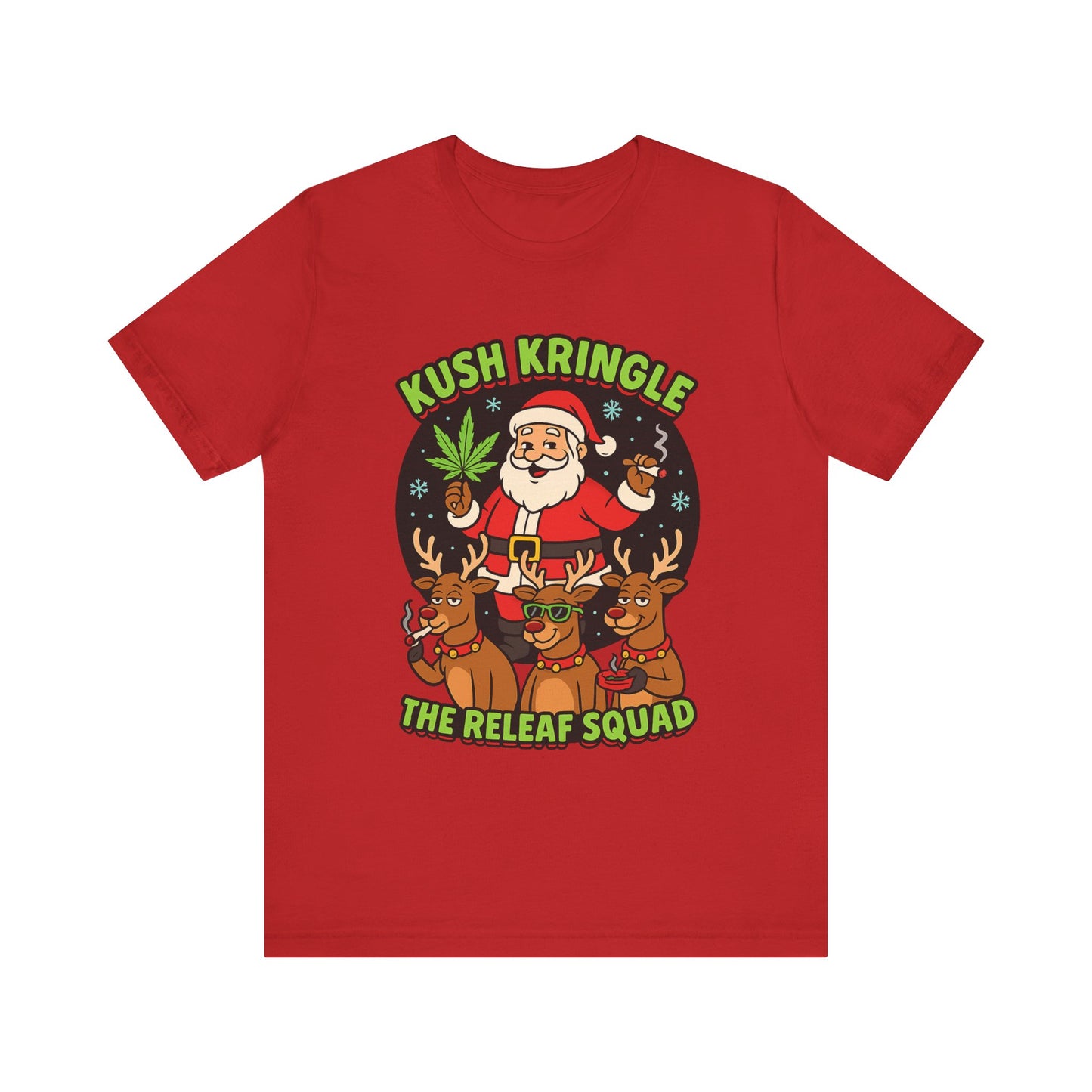 Kush Kringle Christmas Tee — "The Releaf Squad" Santa & Reindeer Holiday Shirt