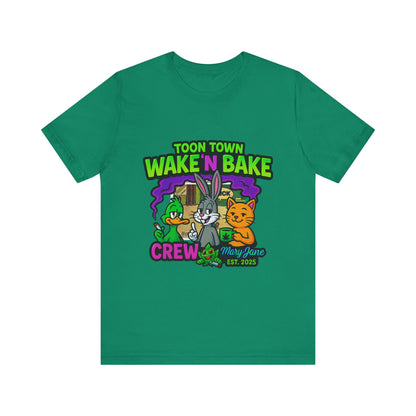 Toon Town Wake ’N Bake Crew T-Shirt | Funny Cartoon Stoner Tee by Mary-Jane EST. 2025