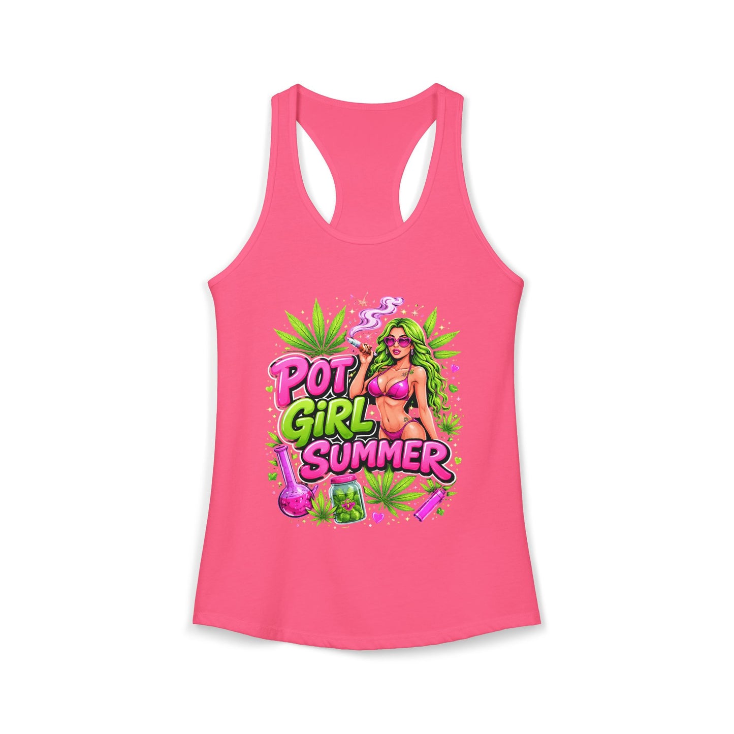 Pot Girl Summer Racerback Tank | Neon 420 Cannabis Festival Tank Top