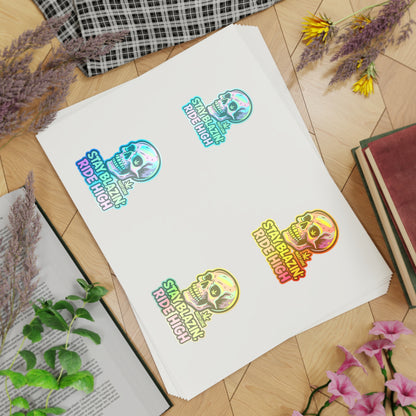 Mary-Jane “Stay Blazin’, Ride High” Neon Skull Bumper Sticker – Graffiti Vibes for Bold Cannabis Lovers, Vibrant Sticker Sheet Bundle | Stay Blazin Ride High, Vinyl Decals for Decor, Journals, Laptops, Festival Gear, Gifts