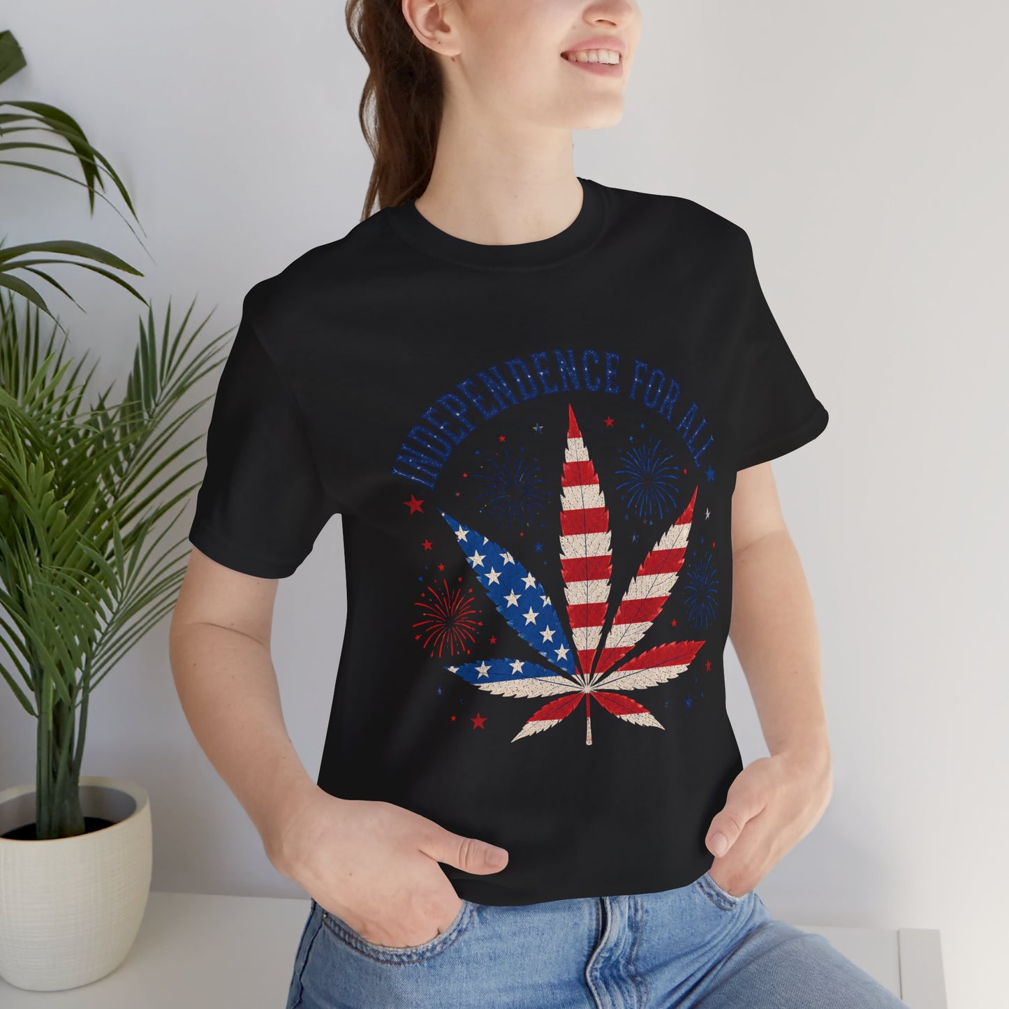 Independence For All Cannabis Shirt | Patriotic 4th of July Weed Leaf Tee | American Flag Marijuana Graphic T-Shirt