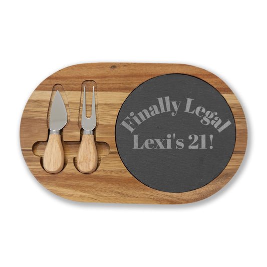 Engraved Charcuterie Board – 'Finally Legal' Personalized 21st Birthday Cheeseboard