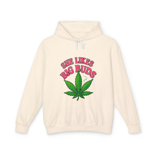She Likes Big Buds Unisex Lightweight Hooded Sweatshirt, Cannabis Hoodie, Funny Gift, Casual Wear, Sarcastic Merch, Stoner Apparel