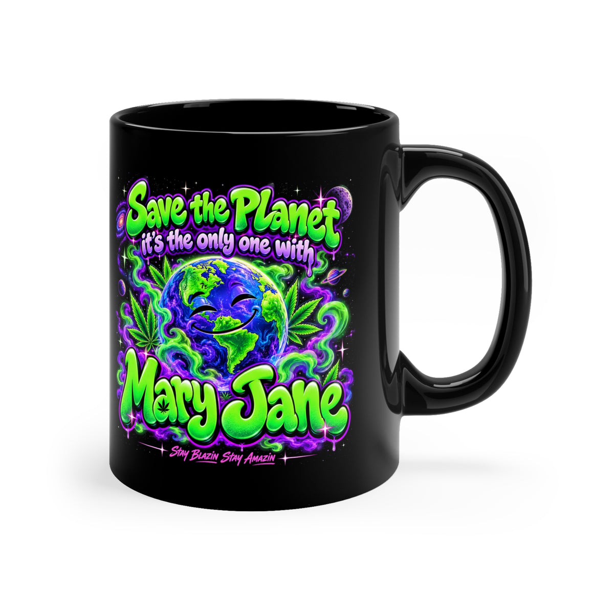 Save the Planet Mary Jane Black Coffee Mug | Funny 420 Stoner Gift Printify