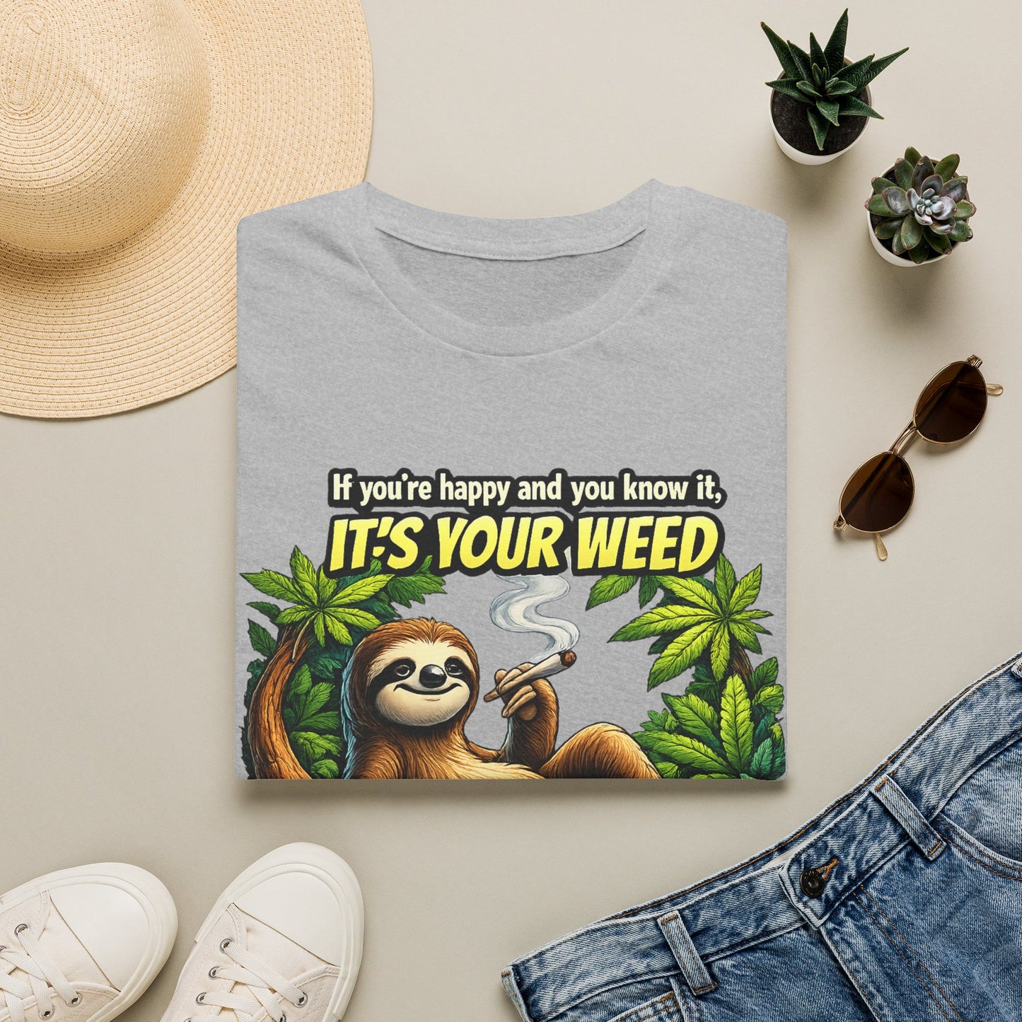 If You're Happy and You Know It It's Your Weed Sloth T-Shirt | Funny Cannabis Graphic Tee | Relaxed Stoner Shirt Gift Printify