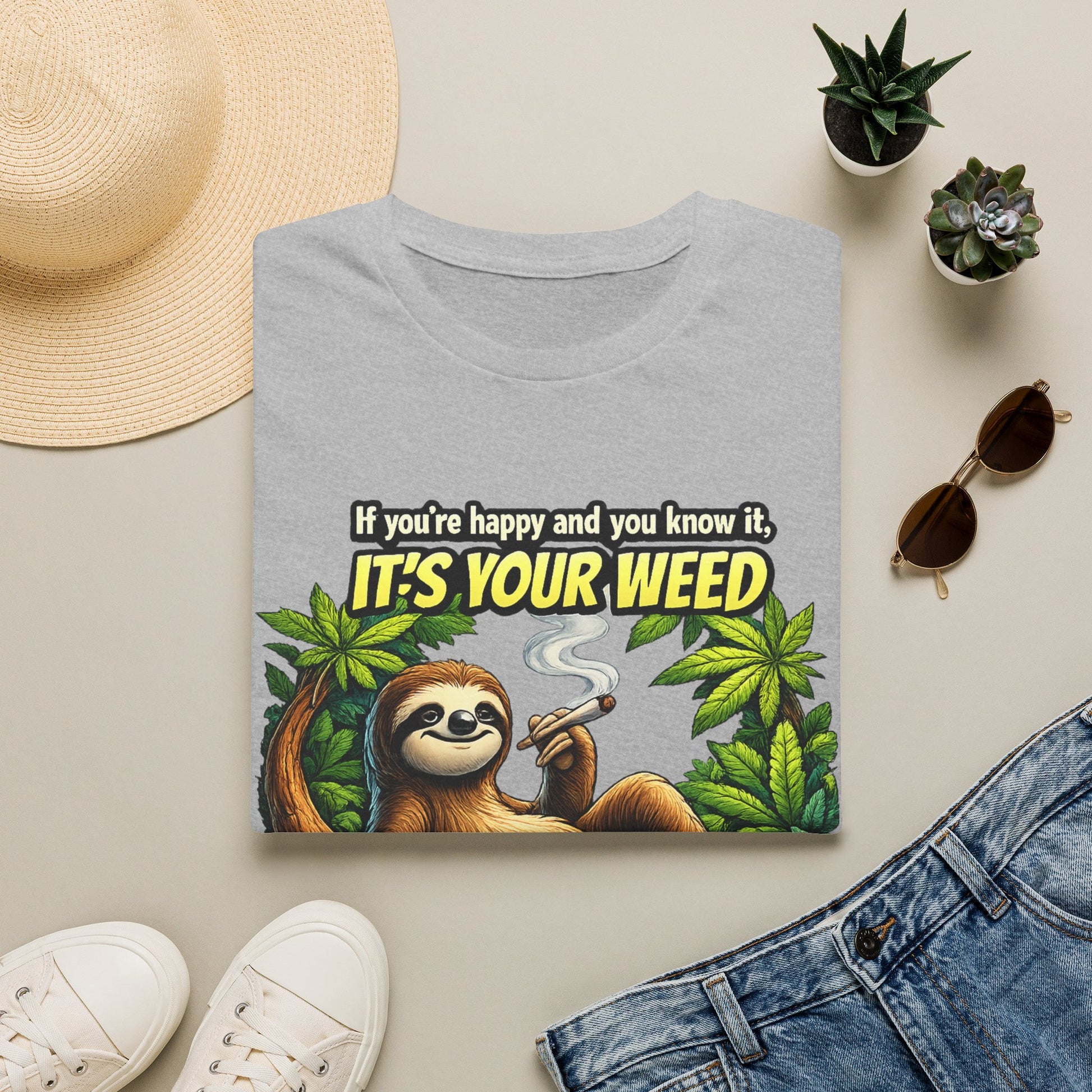 If You're Happy and You Know It It's Your Weed Sloth T-Shirt | Funny Cannabis Graphic Tee | Relaxed Stoner Shirt Gift Printify