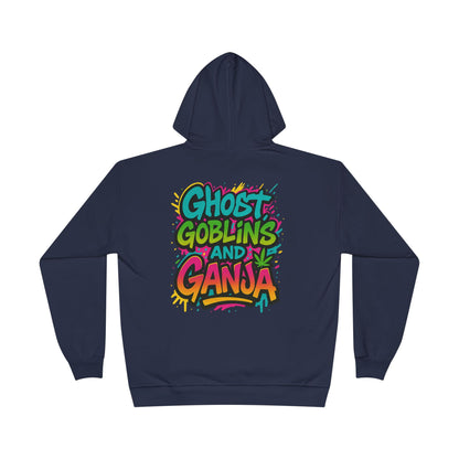 Ghostly Vibes Eco-Friendly Hoodie, Halloween Sweatshirt, Unisex Pullover, Festival Fashion, EcoSmart Apparel, Ghost Goblins Ganja