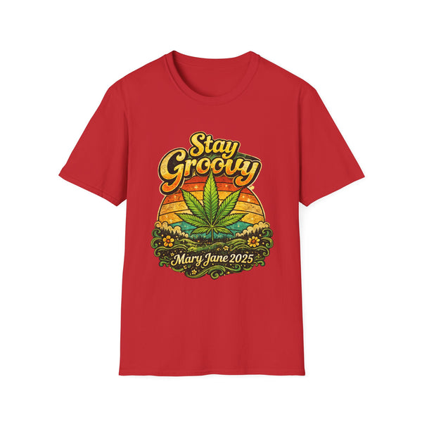 Stay Groovy Retro Cannabis T-Shirt – Vintage 70s Psychedelic Weed Sunset Graphic Tee – Mary Jane 2025 Unisex Shirt