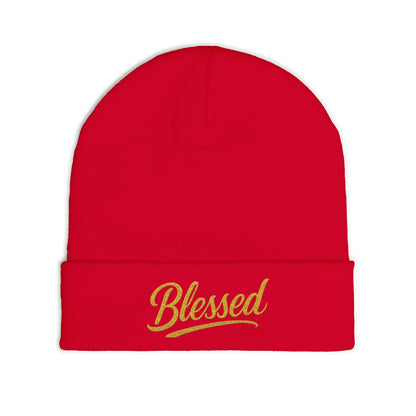 Blessed Gold Lettering Embroidered Beanie | Inspirational Winter Hat