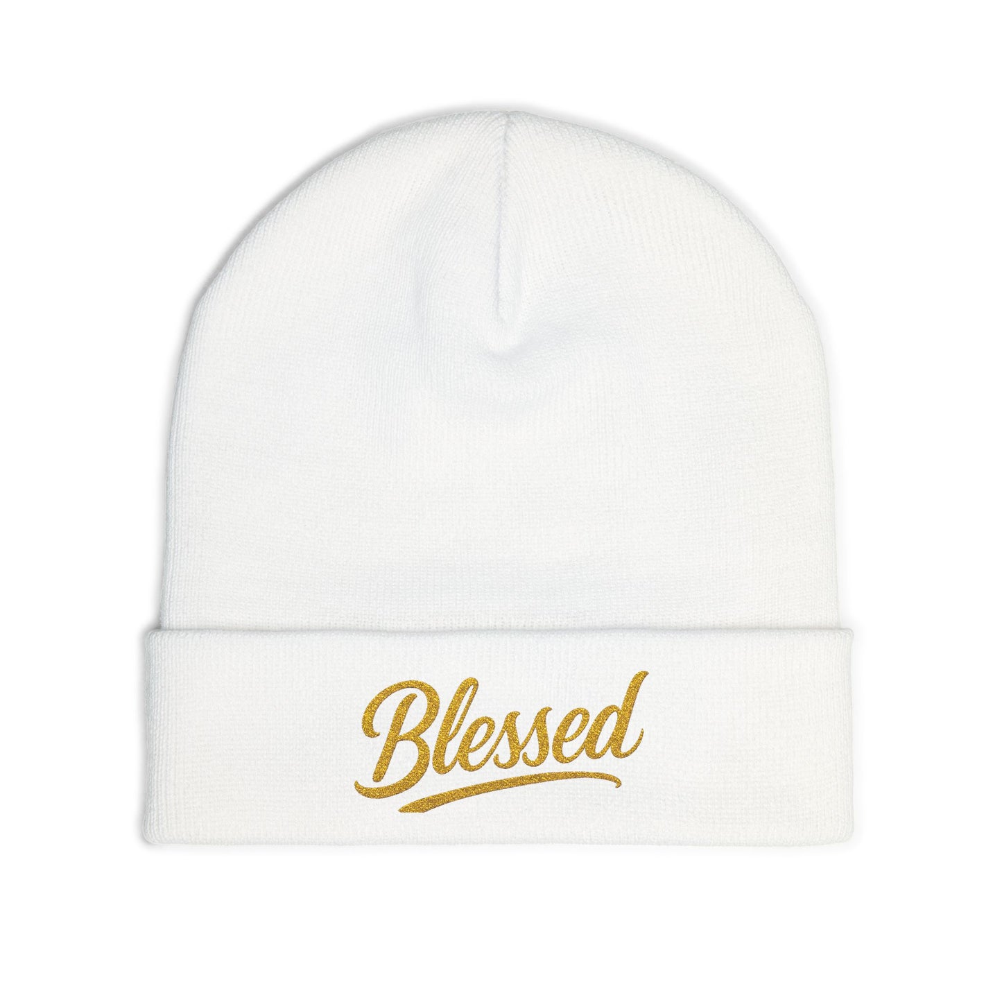 Blessed Gold Lettering Embroidered Beanie | Inspirational Winter Hat