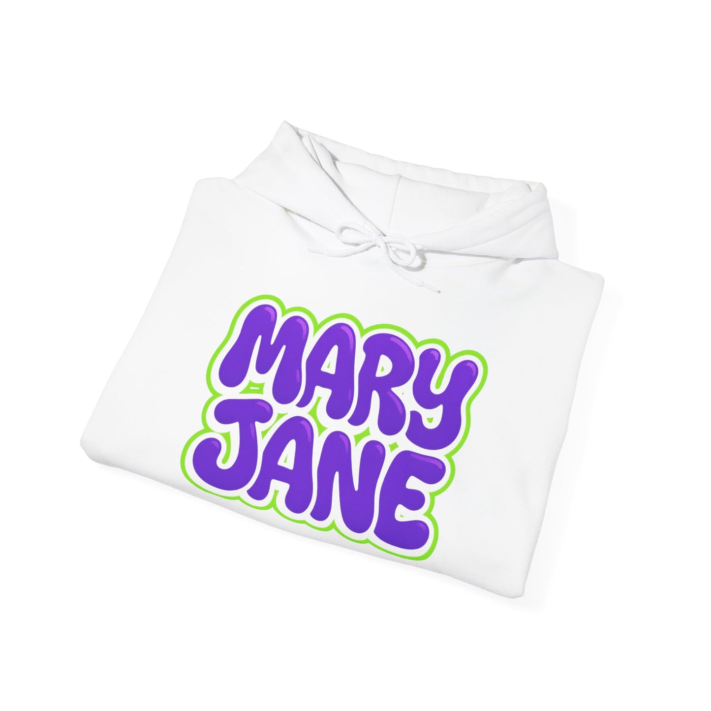 Mary Jane Retro Logo Hoodie — Purple & Lime Graphic Sweatshirt