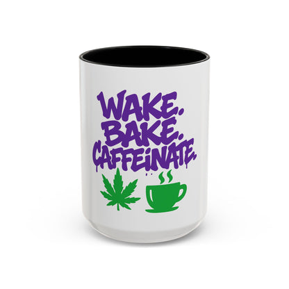 Wake, Bake, Caffeinate Coffee Mug - Fun Cannabis Coffee Cup for Home, Office, Gifts, Stoner, Green Thumb