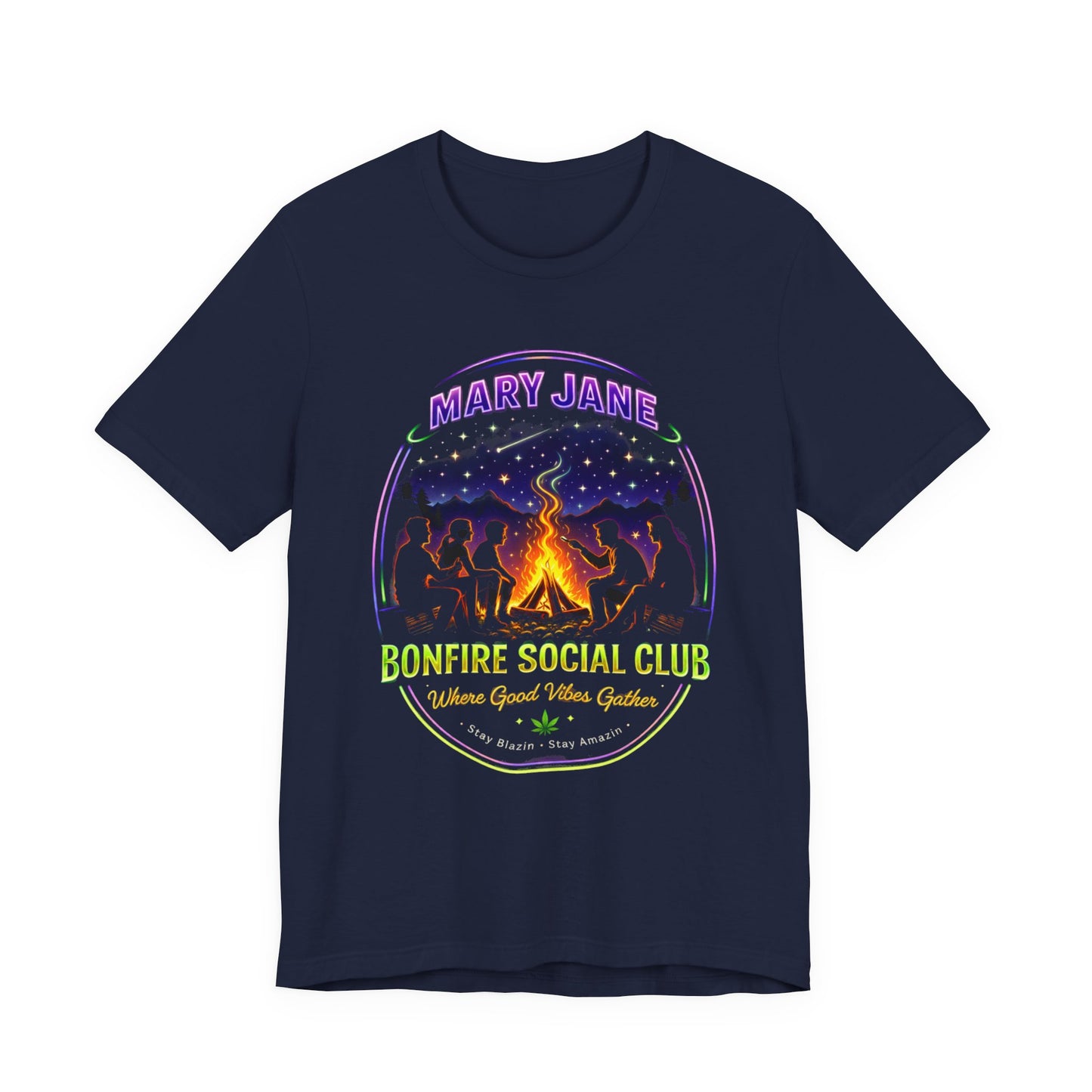 Mary Jane Bonfire Social Club Shirt – Neon Campfire Vibes Graphic Tee