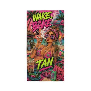 Wake Bake & Tan Beach Towel | Pot Girl Summer Towel | Neon Stoner Beach Towel | Mary Jane 2025