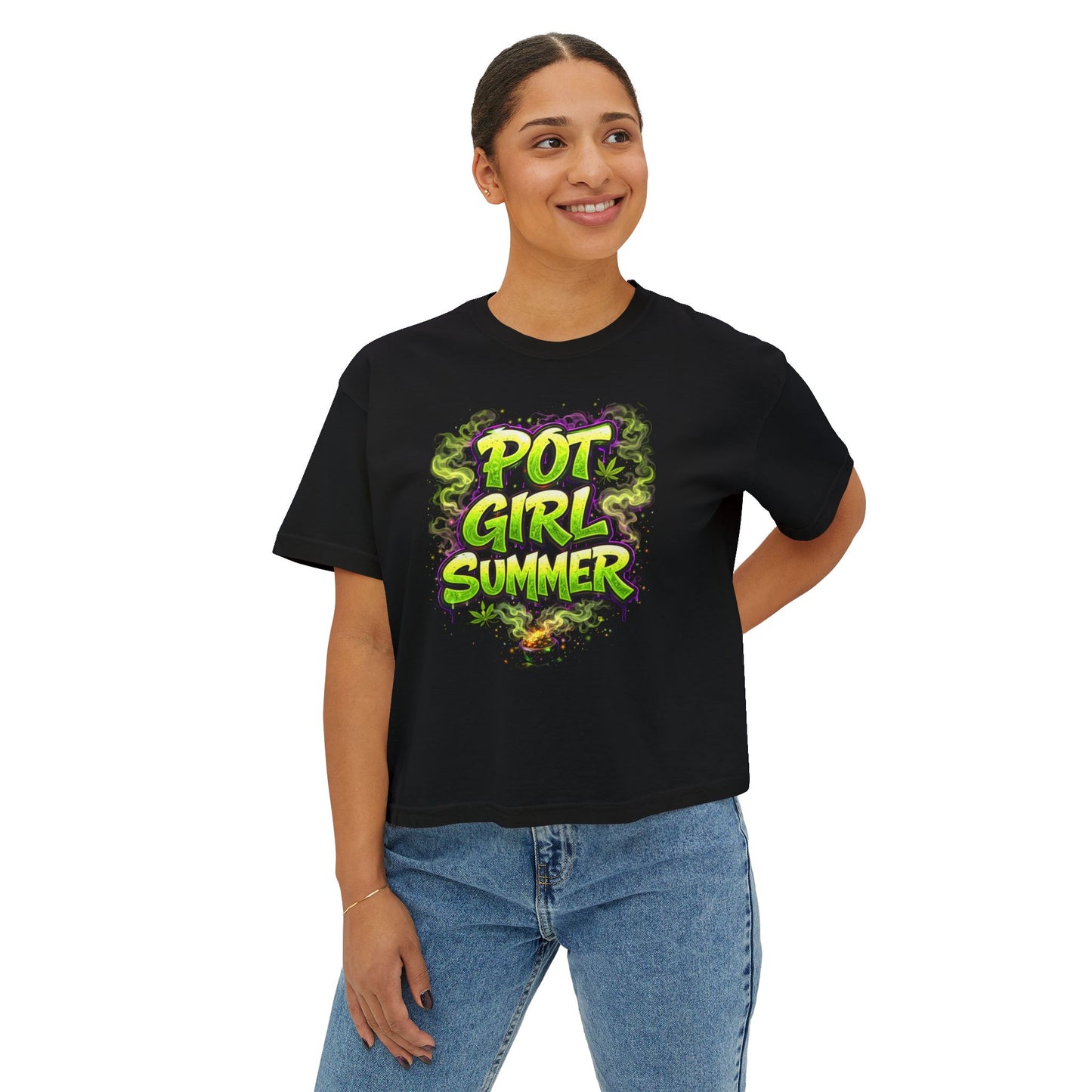Pot Girl Summer Neon Weed Graphic T-Shirt | Funny Stoner Aesthetic Cannabis Party Tee | 420 Festival Streetwear Shirt