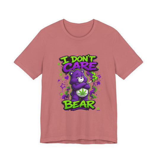 I Don't Care Bear Cannabis Graphic T-Shirt | Funny 420 Streetwear Tee | Purple Neon Stoner Shirt Printify