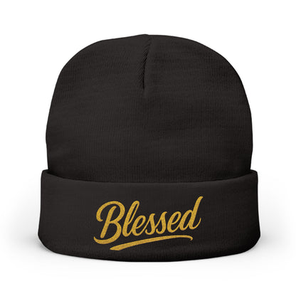 Blessed Gold Lettering Embroidered Beanie | Inspirational Winter Hat