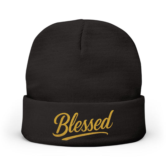 Blessed Gold Lettering Embroidered Beanie | Inspirational Winter Hat