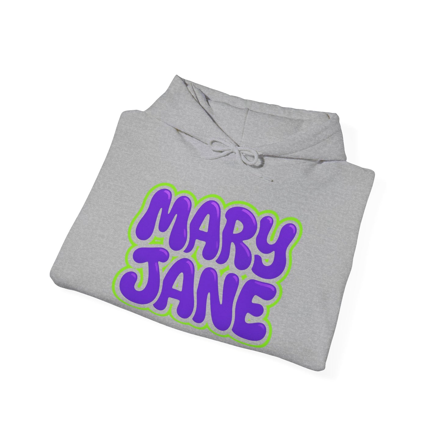 Mary Jane Retro Logo Hoodie — Purple & Lime Graphic Sweatshirt