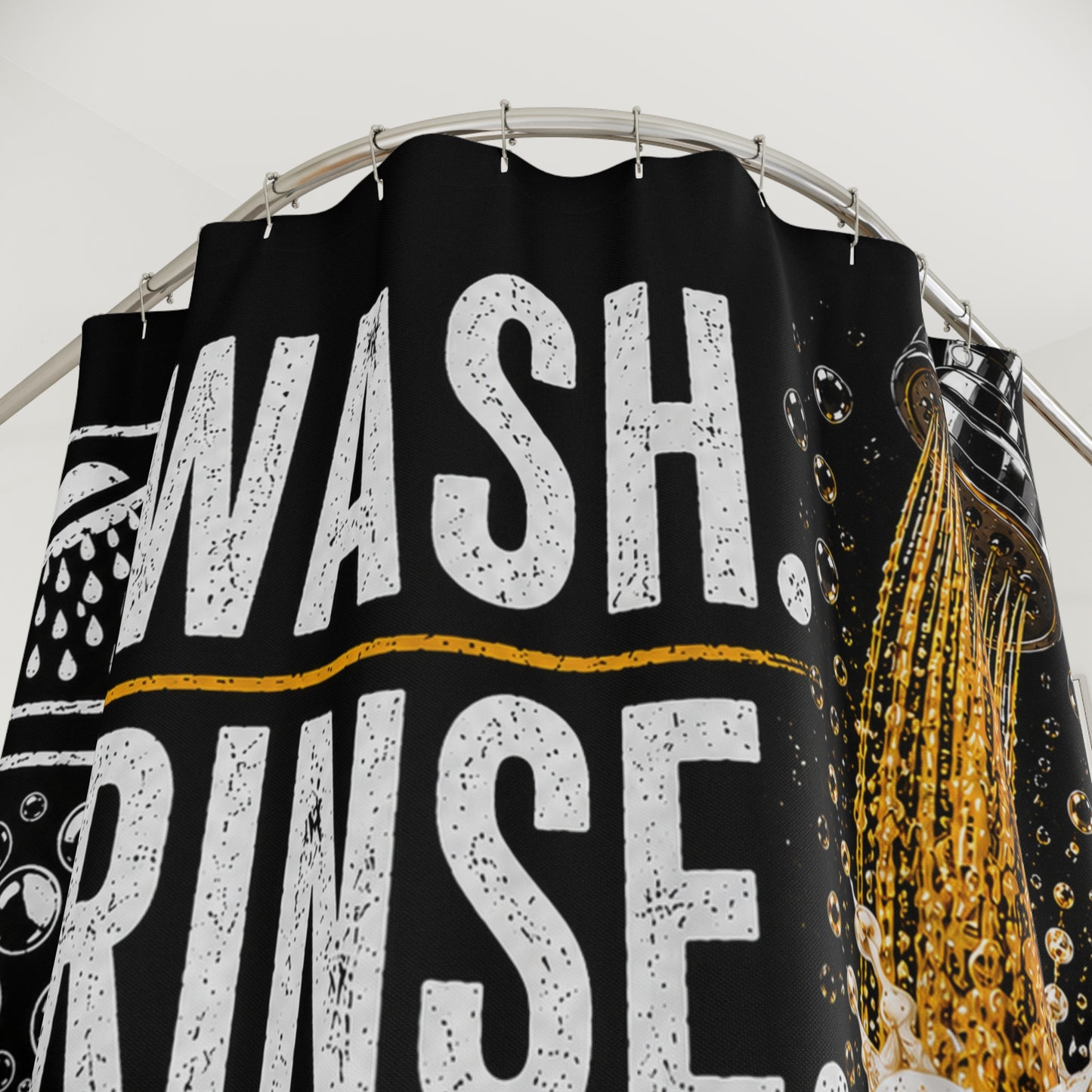 Wash Rinse Beer Repeat Shower Curtain | Funny Beer Lover Bathroom Decor | Man Cave Bath Curtain | Rustic Pub Bathroom Gift