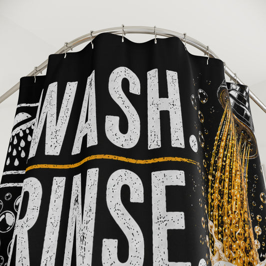 Wash Rinse Beer Repeat Shower Curtain | Funny Beer Lover Bathroom Decor | Man Cave Bath Curtain | Rustic Pub Bathroom Gift