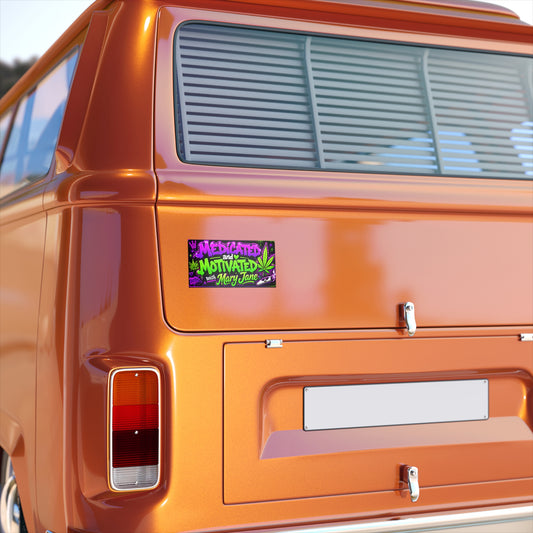 Medicated and Motivated with Mary Jane Bumper Sticker | Funny 420 Car Decal | Bright Neon Cannabis Sticker 7.5x3.75