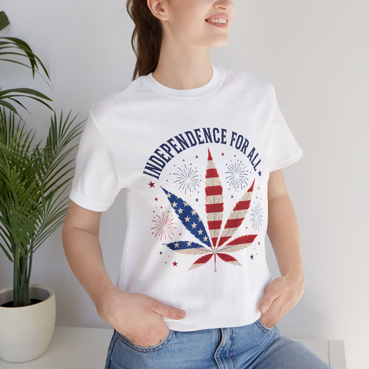 Independence For All Cannabis Shirt | Patriotic 4th of July Weed Leaf Tee | American Flag Marijuana Graphic T-Shirt