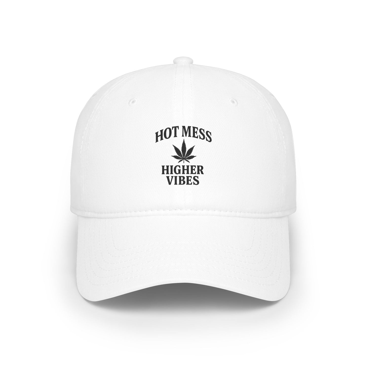 Hot Mess Higher Vibes Trucker Hat | Funny Stoner Mesh Cap | Cannabis Leaf Snapback | 420 Gift for Her & Him
