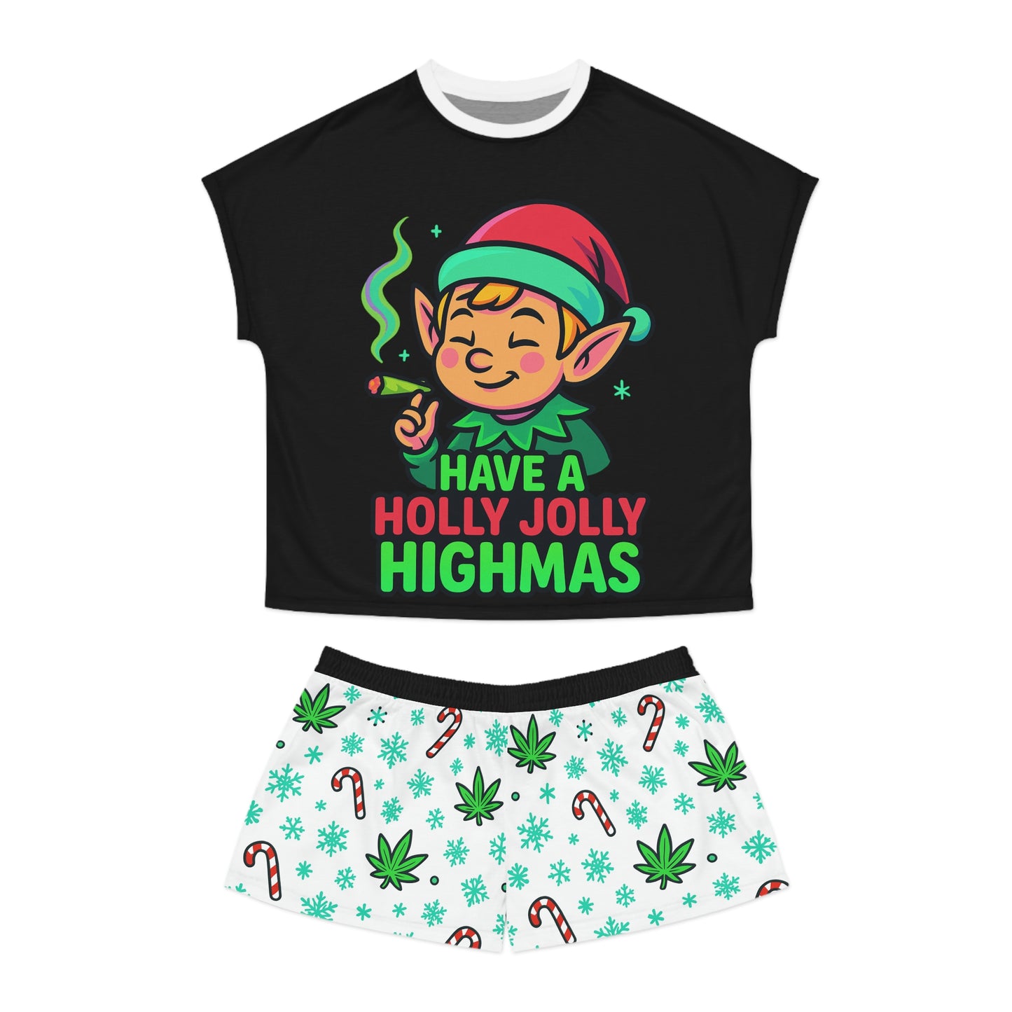 Copy of Holly Jolly Highmas Weed Christmas Pajama Set – Stoner Elf Matching Holiday PJs