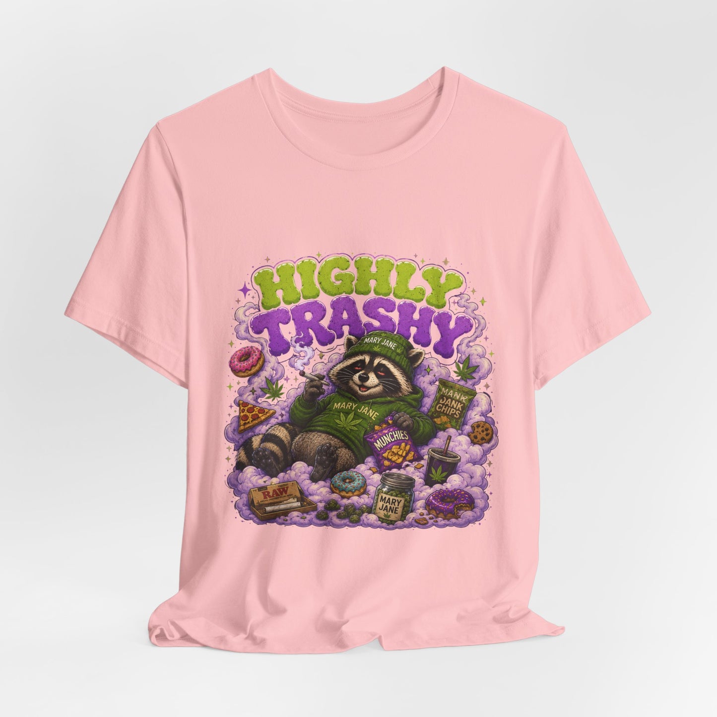 Highly Trashy Raccoon Shirt | Funny Stoner Trash Panda Tee | Cartoon Cannabis Lover Gift