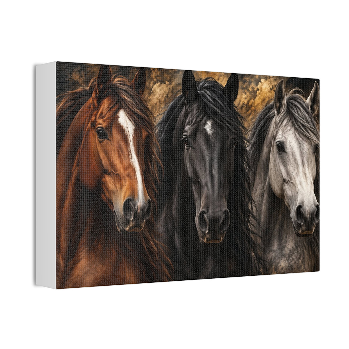 Kentucky Horse Canvas Wall Art – Three Horses, Blue Sky & Red Roses Equestrian Decor Printify
