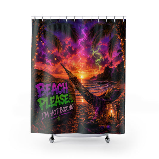 Beach Please I'm Hot Boxing Tropical Sunset Beach Canvas Wall Art | Colorful Coastal Decor | Neon Paradise Home Decor