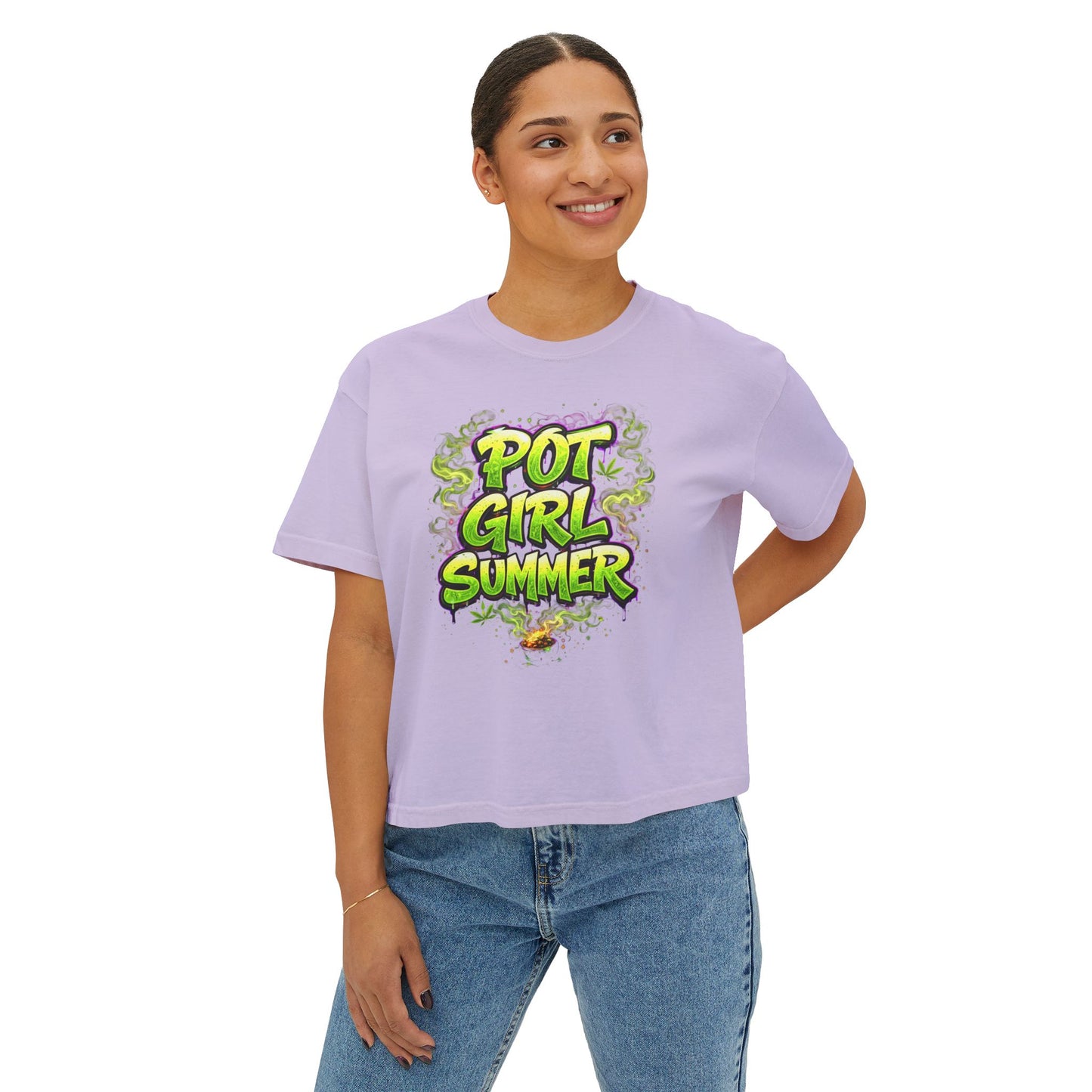 Pot Girl Summer Neon Weed Graphic T-Shirt | Funny Stoner Aesthetic Cannabis Party Tee | 420 Festival Streetwear Shirt