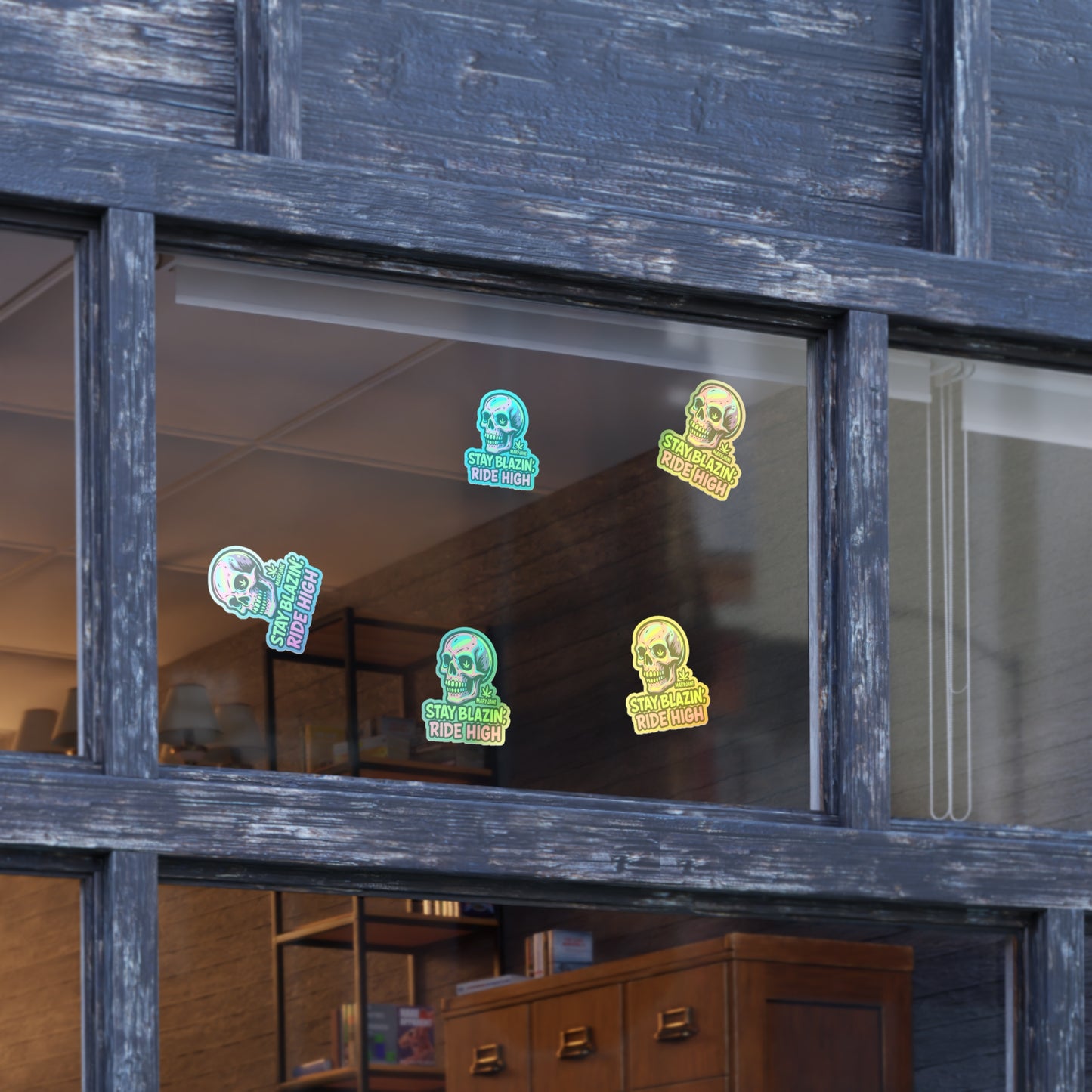 Mary-Jane “Stay Blazin’, Ride High” Neon Skull Bumper Sticker – Graffiti Vibes for Bold Cannabis Lovers, Vibrant Sticker Sheet Bundle | Stay Blazin Ride High, Vinyl Decals for Decor, Journals, Laptops, Festival Gear, Gifts