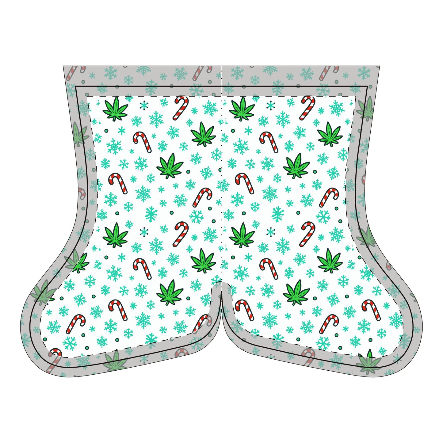Christmas Cannabis Pattern Socks — Holiday Candy Cane & Snowflake Stocking