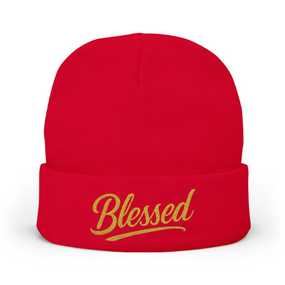 Blessed Gold Lettering Embroidered Beanie | Inspirational Winter Hat