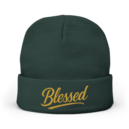 Blessed Gold Lettering Embroidered Beanie | Inspirational Winter Hat