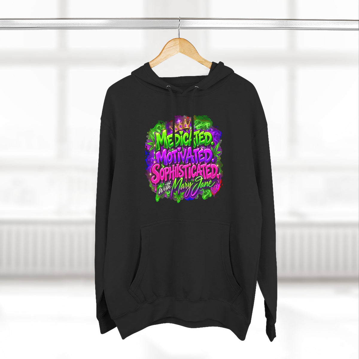 Medicated Motivated Sophisticated Hoodie | Mary Jane Graphic Sweatshirt | Funny 420 Pullover | Stoner Girl Streetwear 💜 SEO Description Printify