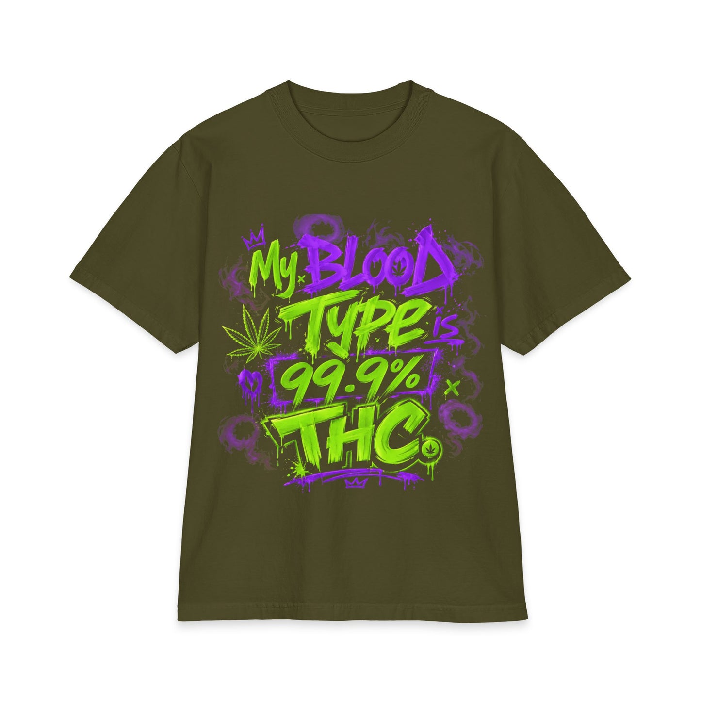 My Blood Type is 99.9% THC Graffiti Shirt | Neon Stoner Streetwear Tee | Funny Cannabis Graphic T-Shirt up to size 7XL