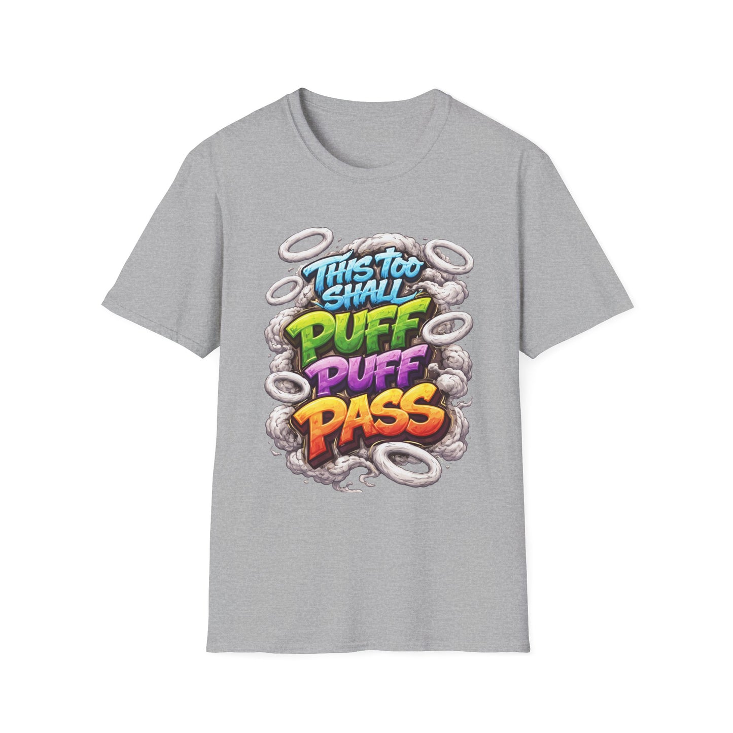 This Too Shall Puff Puff Pass Graffiti Smoke Rings Stoner Graphic | Colorful Street Art Cannabis Humor Design