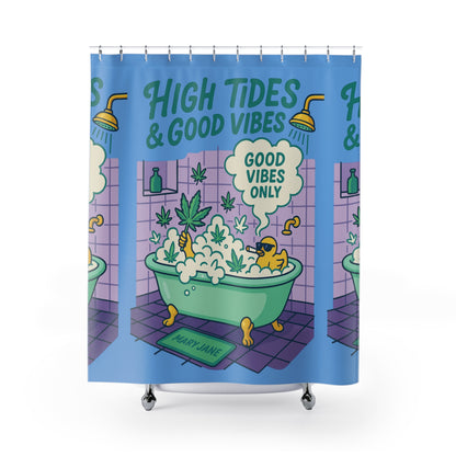 High Tides & Good Vibes Mary Jane Shower Poster | Cannabis Bathroom Decor
