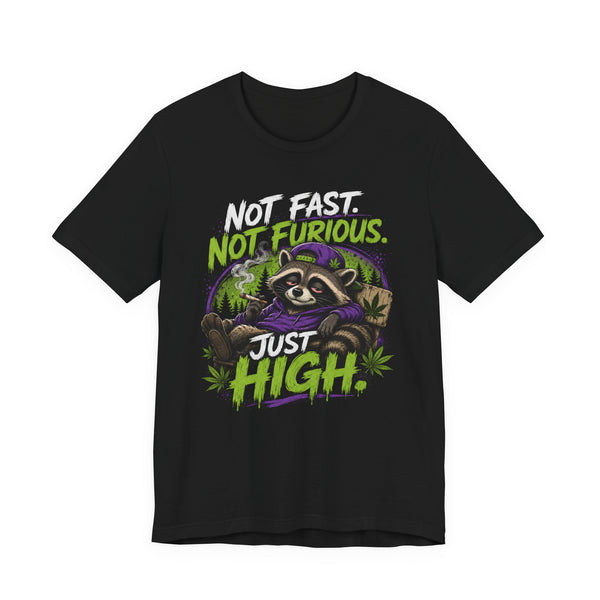 Not Fast Not Furious Just High Raccoon Shirt | Funny Stoner Graphic Tee | Cannabis Humor Gift