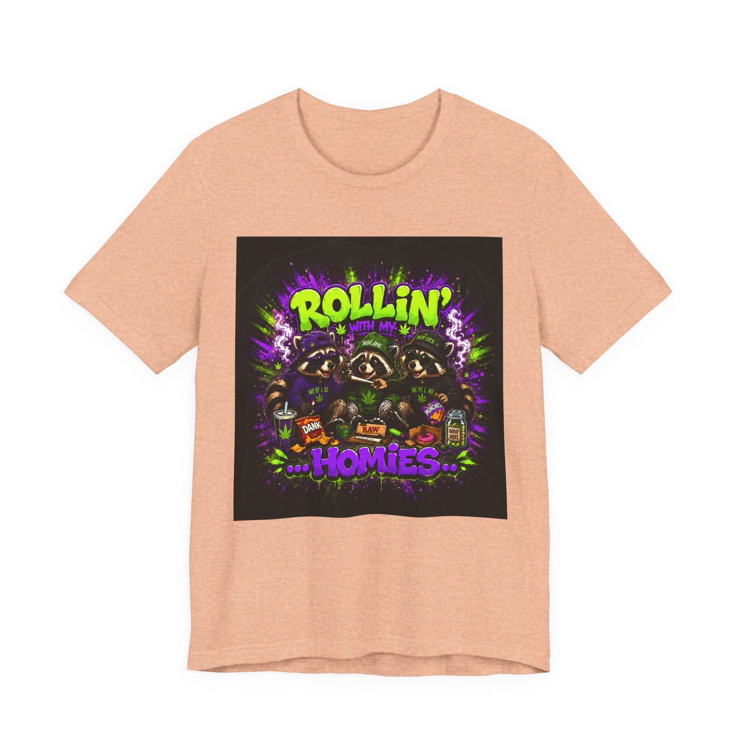 Rollin' With My Homies Shirt | Funny Raccoon Stoner Tee | Cartoon Smoke Session Graphic