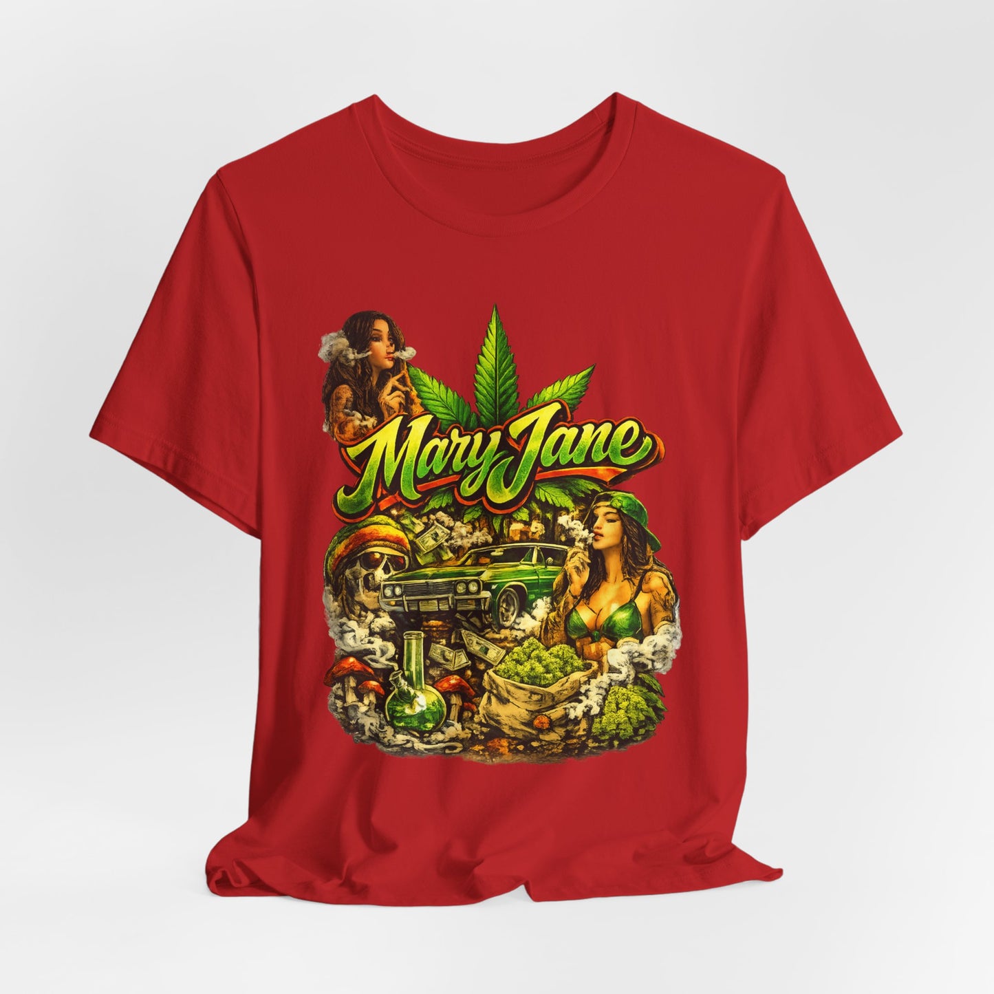Mary Jane Graphic T-Shirt, Cannabis Streetwear Tee, Weed Lover Shirt, Bold Stoner Fashion, Urban 420 Gift for Her and Him