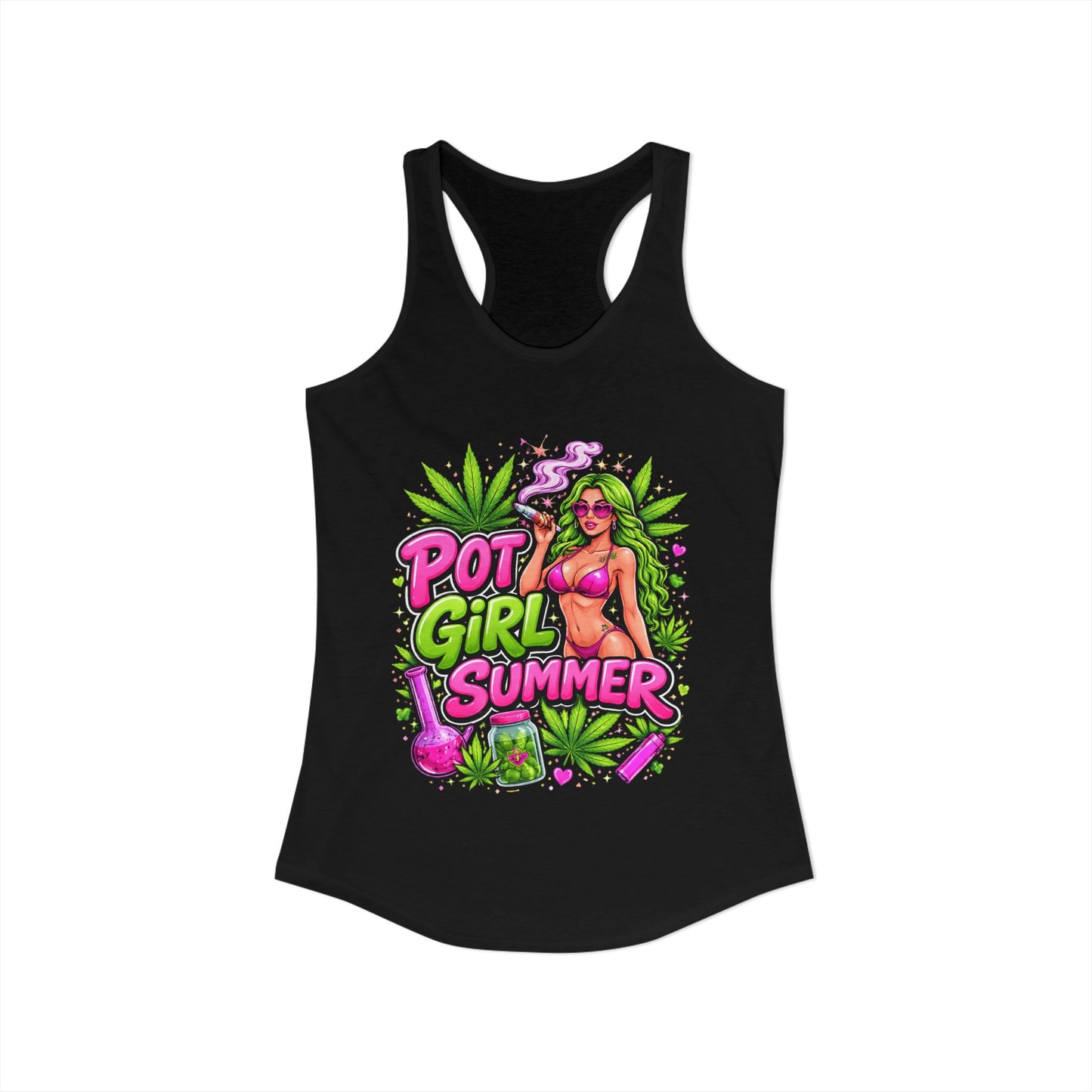 Pot Girl Summer Racerback Tank | Neon 420 Cannabis Festival Tank Top