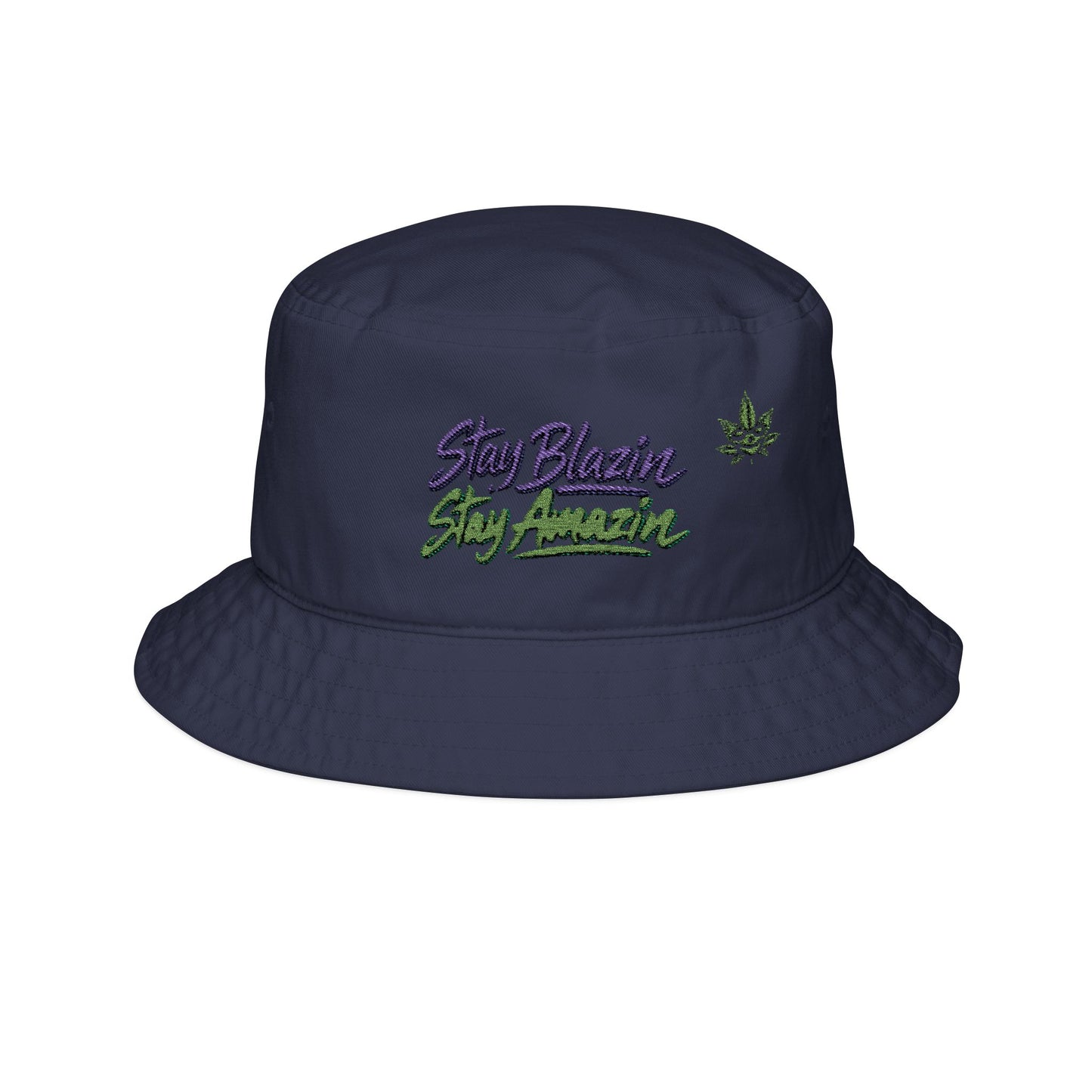 Mary Jane Stay Blazin Stay Amazin Neon Embroidered Bucket Hat – Purple Green Cannabis Streetwear Cap