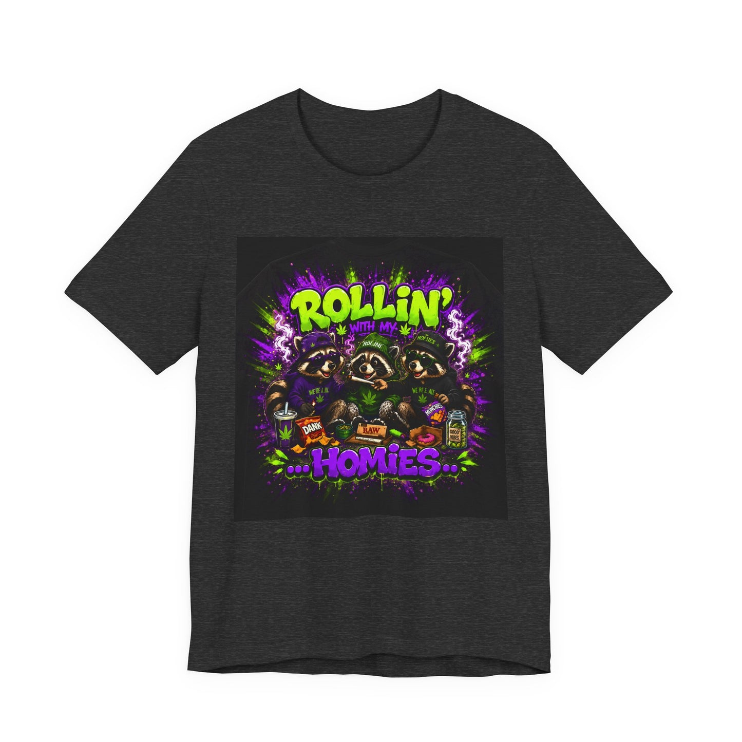 Rollin' With My Homies Shirt | Funny Raccoon Stoner Tee | Cartoon Smoke Session Graphic