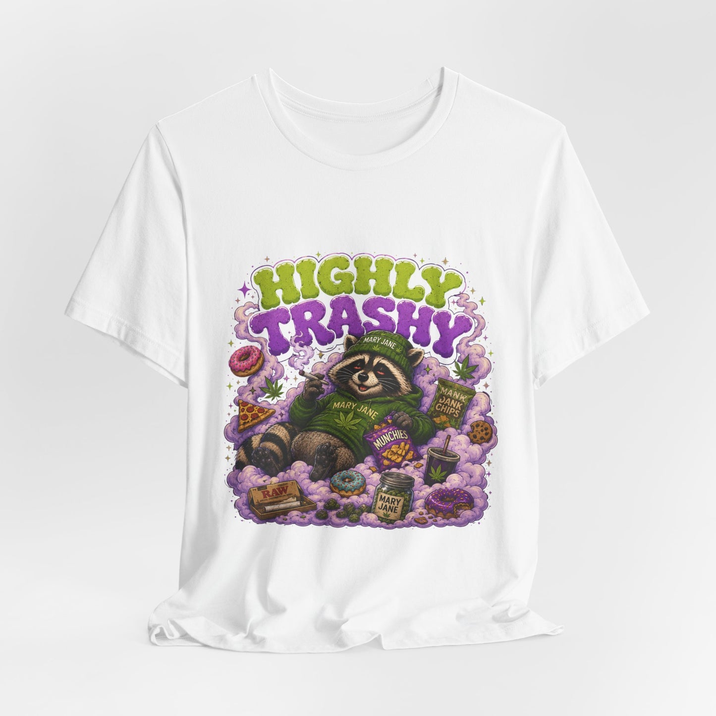 Highly Trashy Raccoon Shirt | Funny Stoner Trash Panda Tee | Cartoon Cannabis Lover Gift