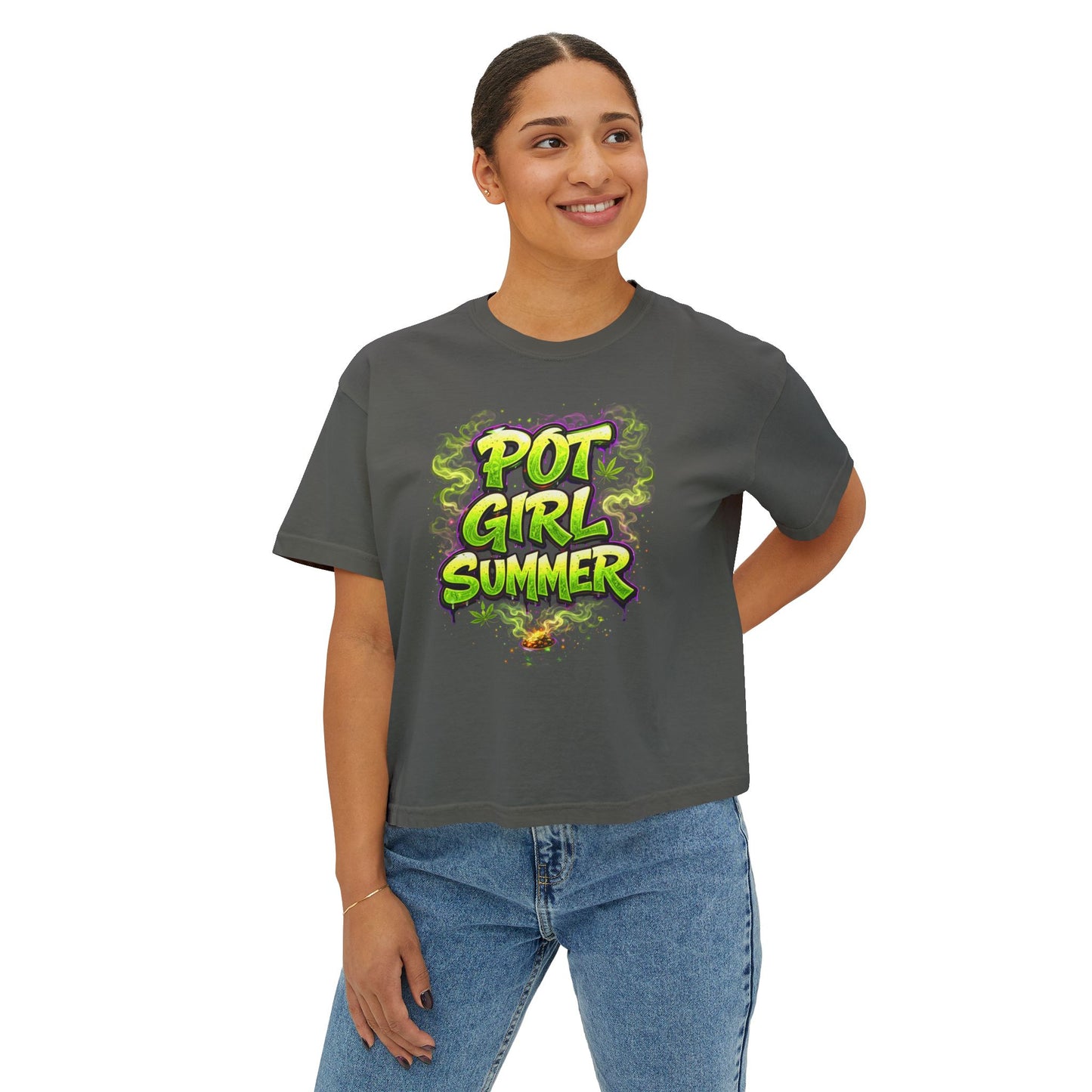 Pot Girl Summer Neon Weed Graphic T-Shirt | Funny Stoner Aesthetic Cannabis Party Tee | 420 Festival Streetwear Shirt